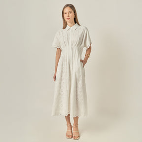ENGLISH FACTORY - Eyelet Cinched Waist Midi Dress - DRESSES available at Objectrare