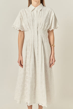 ENGLISH FACTORY - Eyelet Cinched Waist Midi Dress - DRESSES available at Objectrare