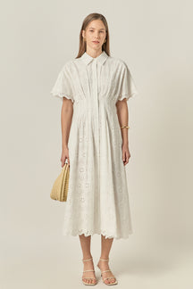 ENGLISH FACTORY - Eyelet Cinched Waist Midi Dress - DRESSES available at Objectrare
