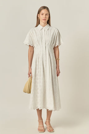 ENGLISH FACTORY - Eyelet Cinched Waist Midi Dress - DRESSES available at Objectrare
