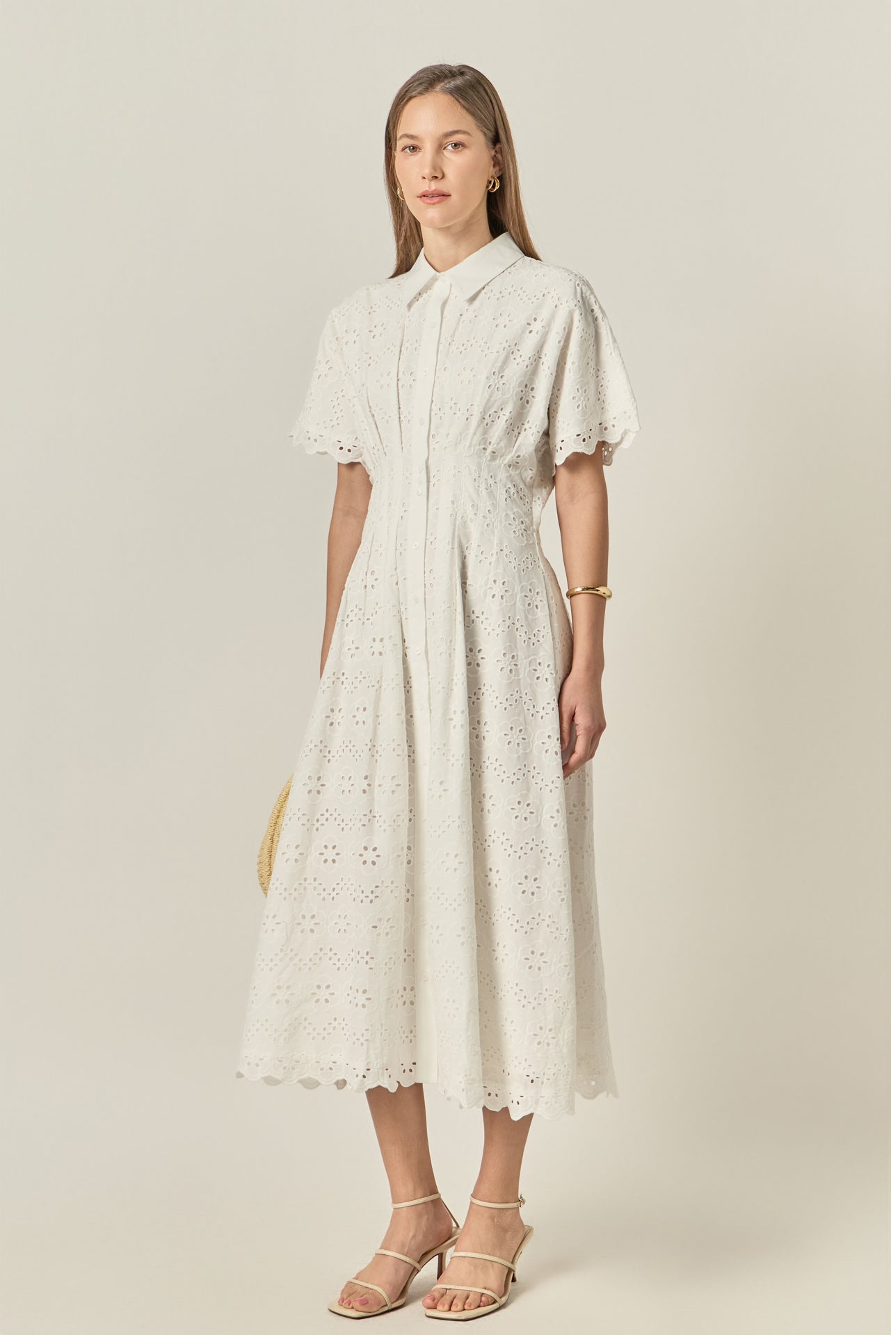 ENGLISH FACTORY - Eyelet Cinched Waist Midi Dress - DRESSES available at Objectrare
