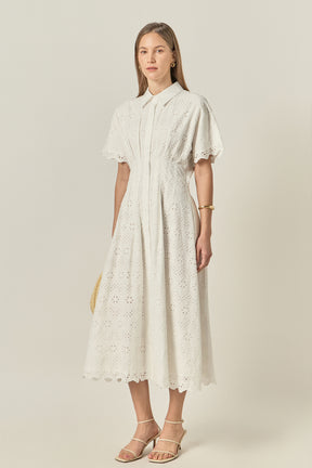 ENGLISH FACTORY - Eyelet Cinched Waist Midi Dress - DRESSES available at Objectrare