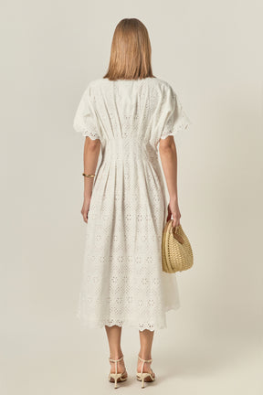 ENGLISH FACTORY - Eyelet Cinched Waist Midi Dress - DRESSES available at Objectrare