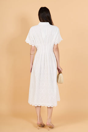 Eyelet Cinched Waist Midi Dress