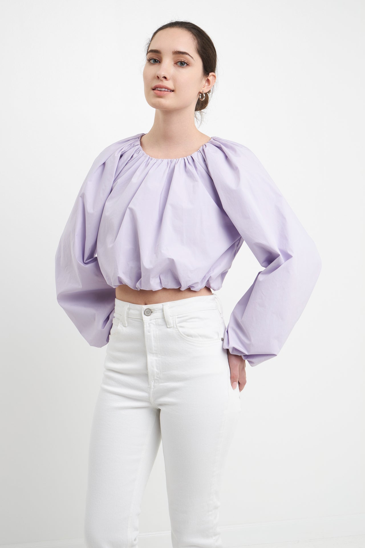 ENGLISH FACTORY - Cropped Blouson Long Sleeve Top - TOPS available at Objectrare