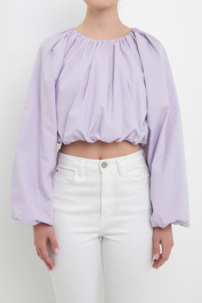 ENGLISH FACTORY - Cropped Blouson Long Sleeve Top - TOPS available at Objectrare