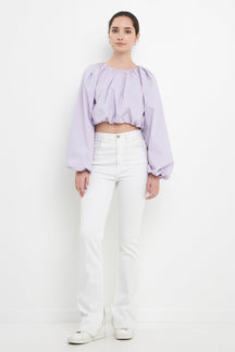ENGLISH FACTORY - Cropped Blouson Long Sleeve Top - TOPS available at Objectrare