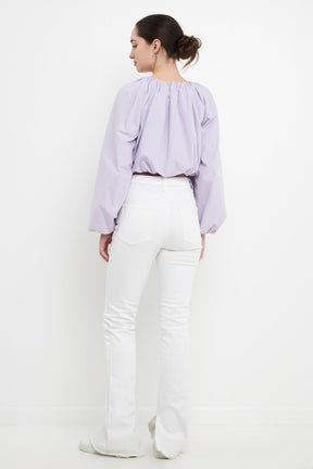 ENGLISH FACTORY - Cropped Blouson Long Sleeve Top - TOPS available at Objectrare