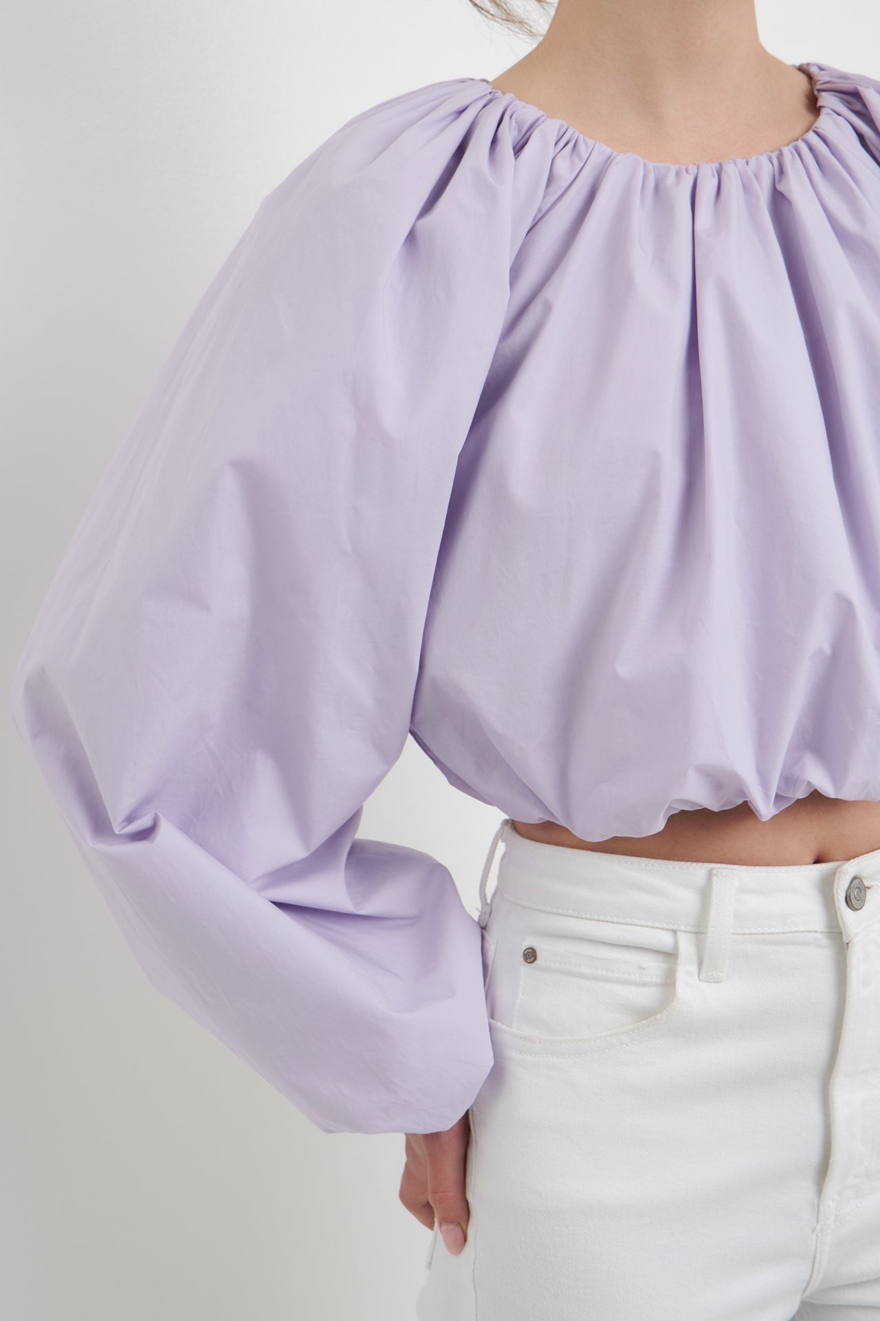 ENGLISH FACTORY - Cropped Blouson Long Sleeve Top - TOPS available at Objectrare