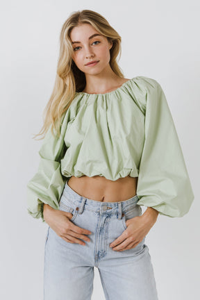 ENGLISH FACTORY - Cropped Blouson Long Sleeve Top - TOPS available at Objectrare