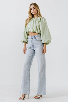 ENGLISH FACTORY - Cropped Blouson Long Sleeve Top - TOPS available at Objectrare