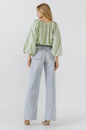 ENGLISH FACTORY - Cropped Blouson Long Sleeve Top - TOPS available at Objectrare
