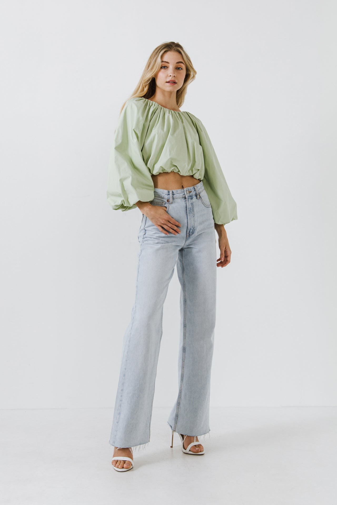 ENGLISH FACTORY - Cropped Blouson Long Sleeve Top - TOPS available at Objectrare