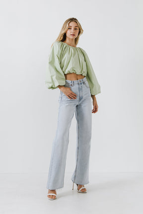 ENGLISH FACTORY - Cropped Blouson Long Sleeve Top - TOPS available at Objectrare
