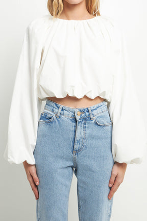 ENGLISH FACTORY - Cropped Blouson Long Sleeve Top - TOPS available at Objectrare