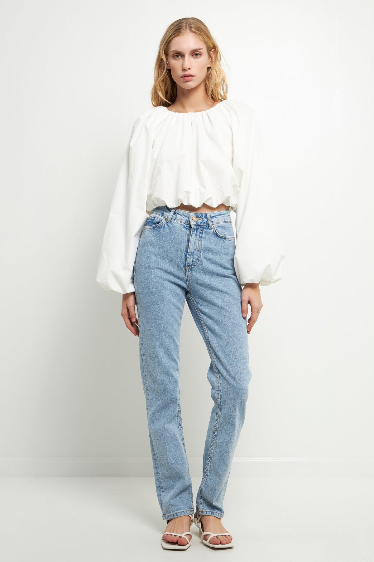 Cropped Blouson Long Sleeve Top