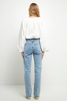 ENGLISH FACTORY - Cropped Blouson Long Sleeve Top - TOPS available at Objectrare