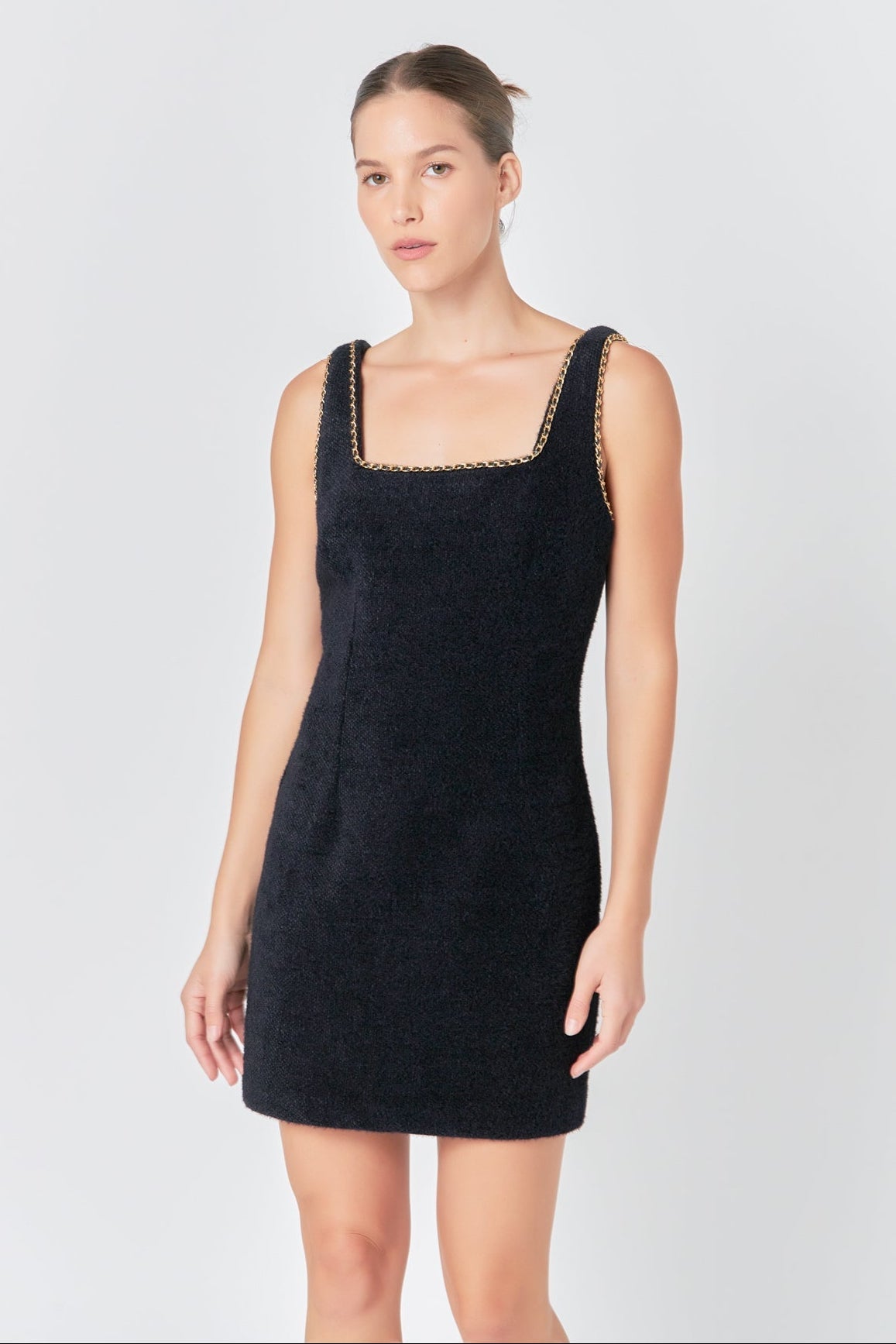 ENDLESS ROSE - Chain Trimmed Square Neckline Mini Dress - DRESSES available at Objectrare