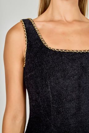 ENDLESS ROSE - Chain Trimmed Square Neckline Mini Dress - DRESSES available at Objectrare