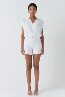 ENDLESS ROSE - Shoulder Ruched Blouson Top - TOPS available at Objectrare