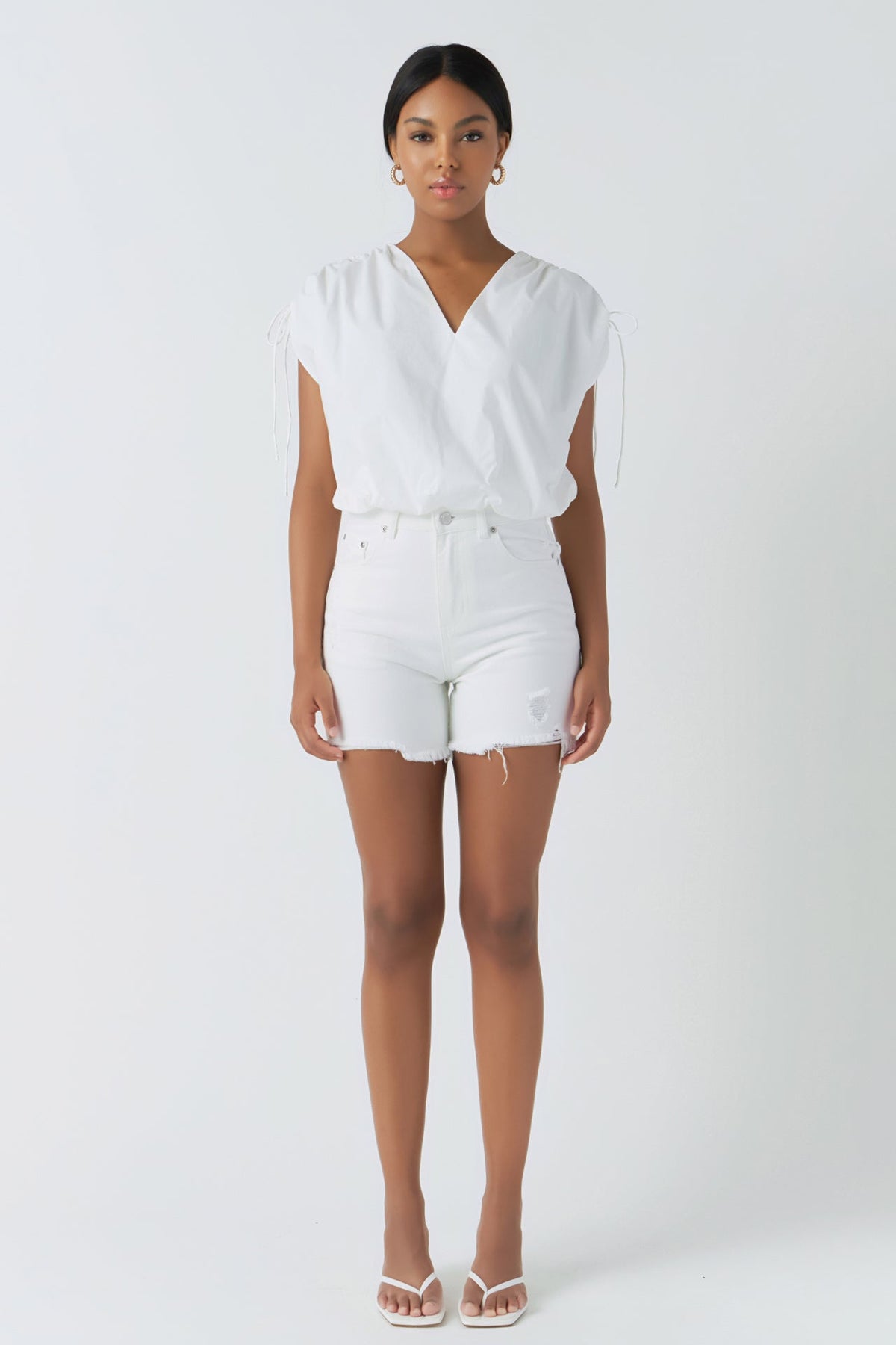 Shoulder Ruched Blouson Top