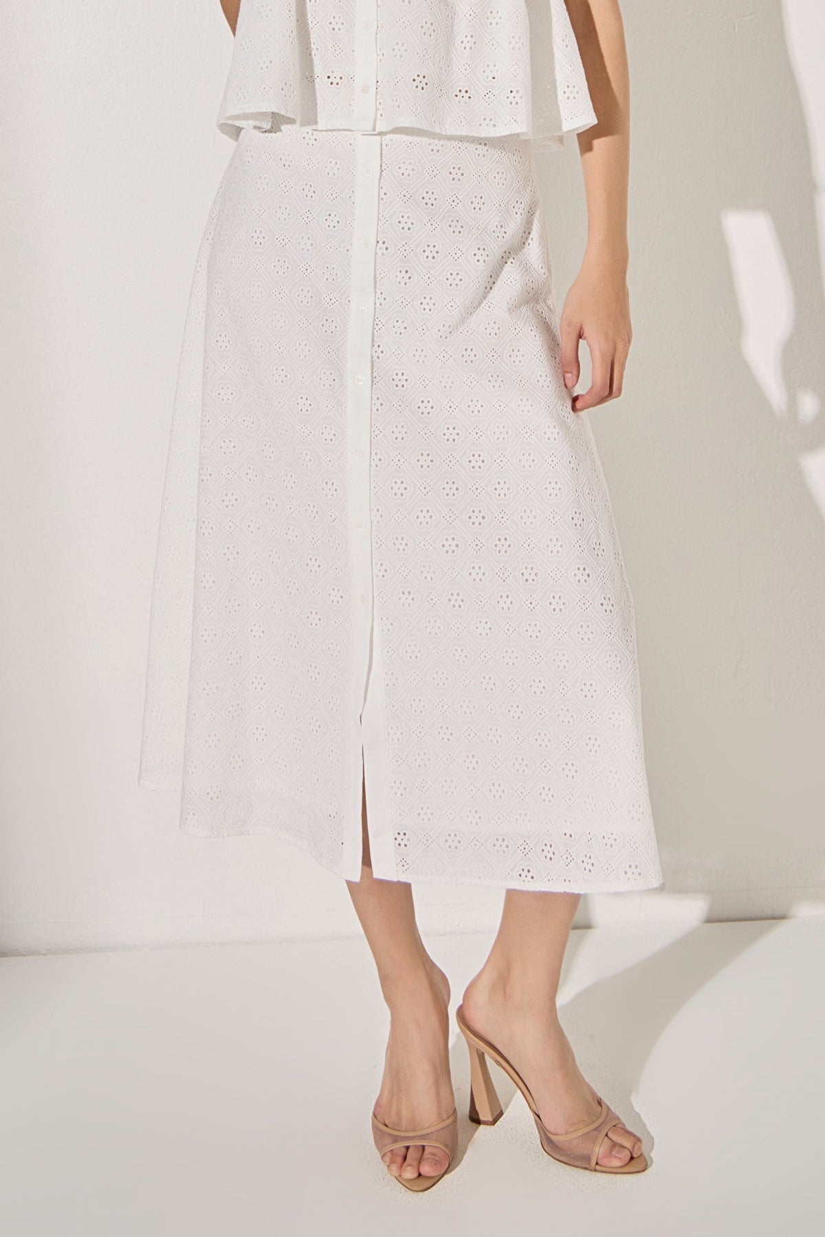 LA'VEN - Eyelet Midi Skirt - SKIRTS available at Objectrare