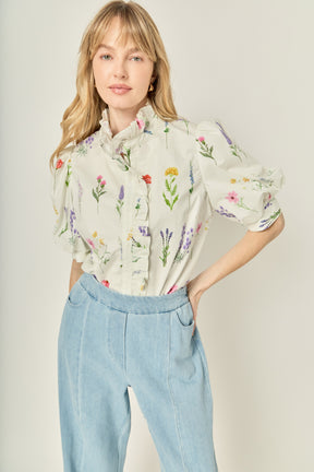 Ruffle Neck Button Down Blouse