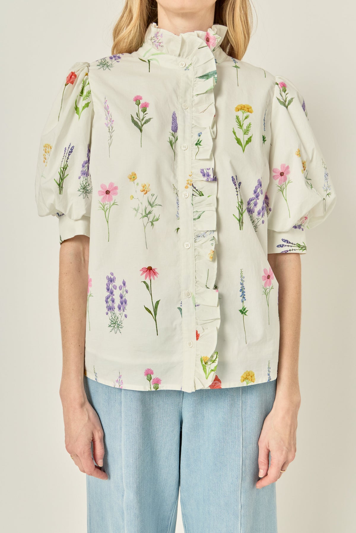 LA'VEN - Ruffle Neck Button Down Blouse - TOPS available at Objectrare