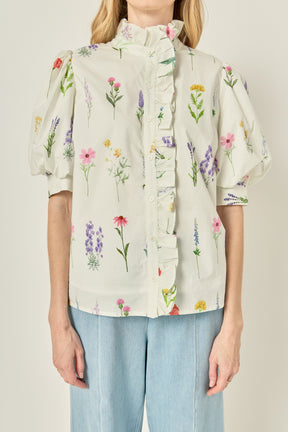 Ruffle Neck Button Down Blouse