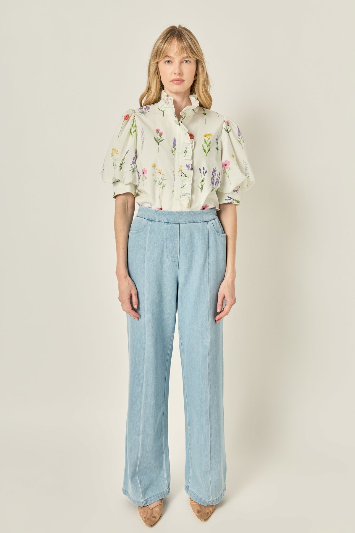LA'VEN - Ruffle Neck Button Down Blouse - TOPS available at Objectrare