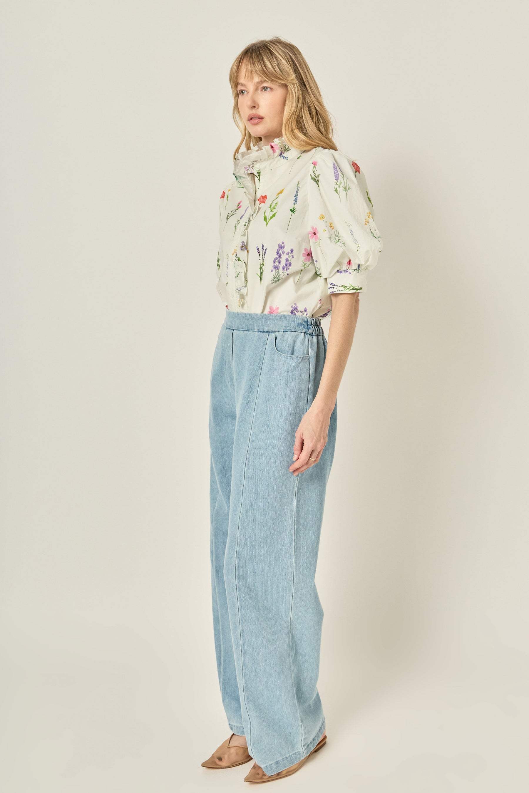 Ruffle Neck Button Down Blouse