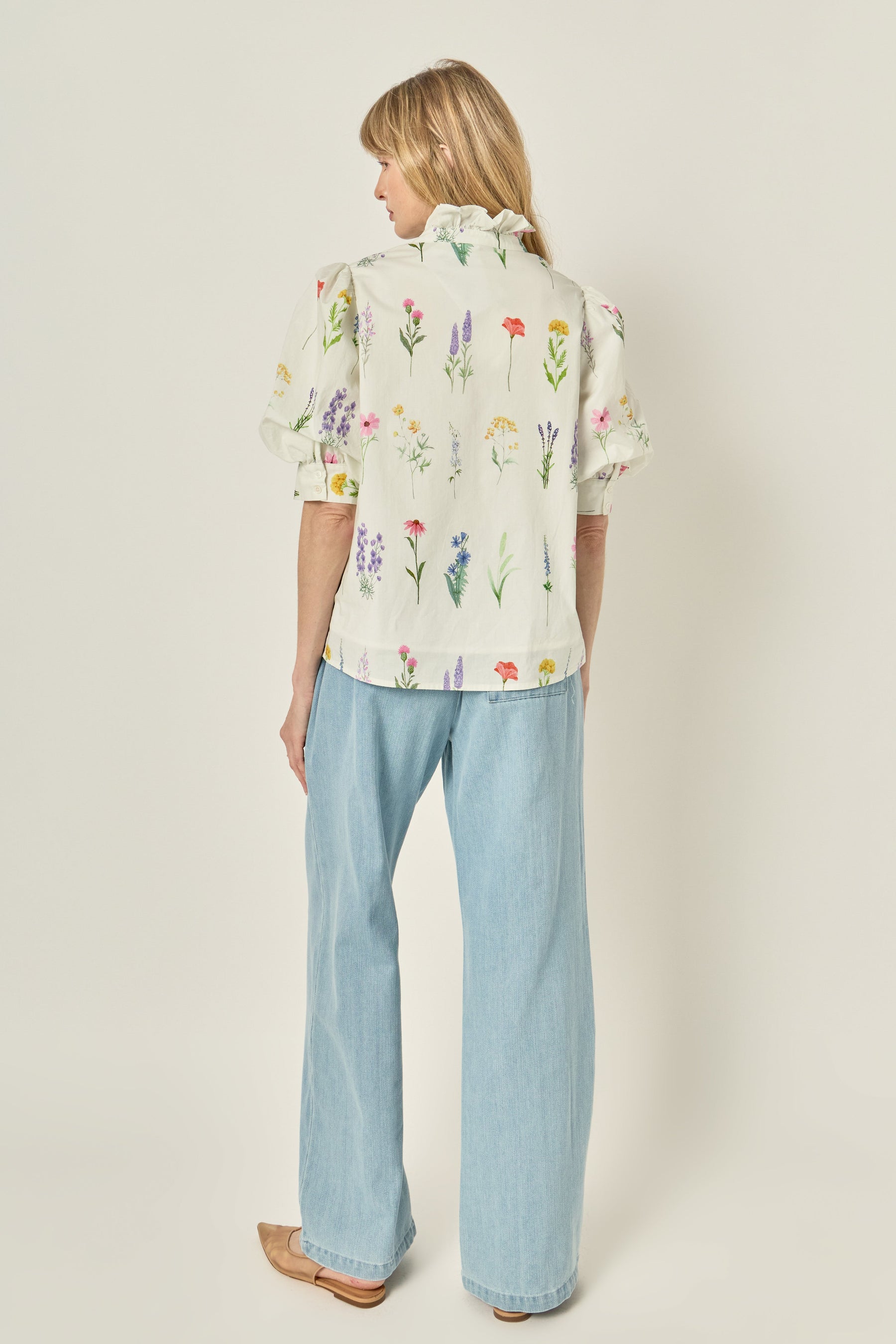 Ruffle Neck Button Down Blouse