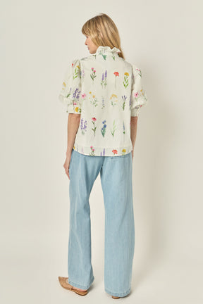 Ruffle Neck Button Down Blouse