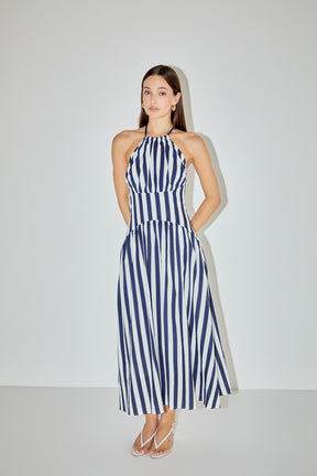 LA'VEN - Striped Halter Midi Dress - DRESSES available at Objectrare