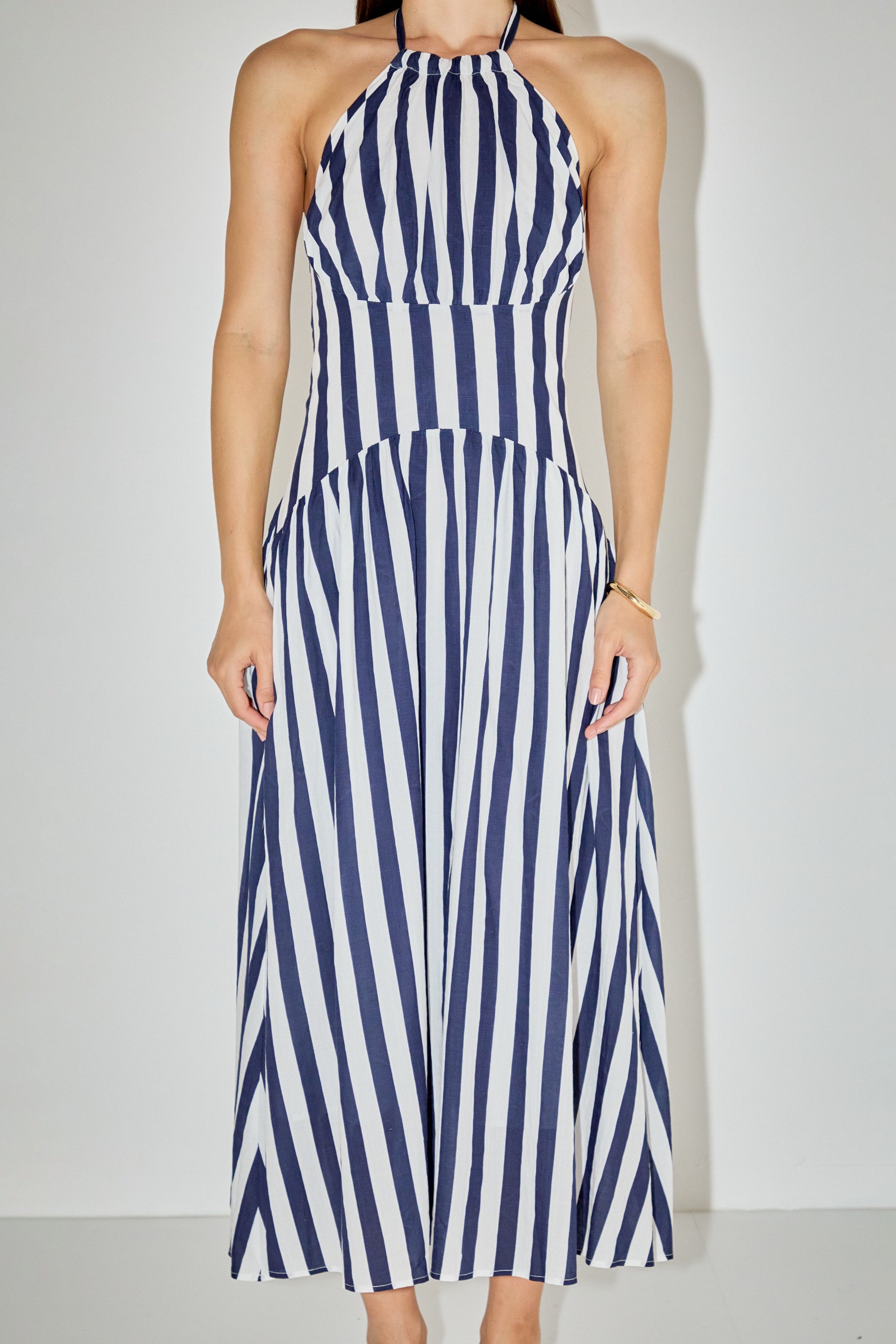 LA'VEN - Striped Halter Midi Dress - DRESSES available at Objectrare