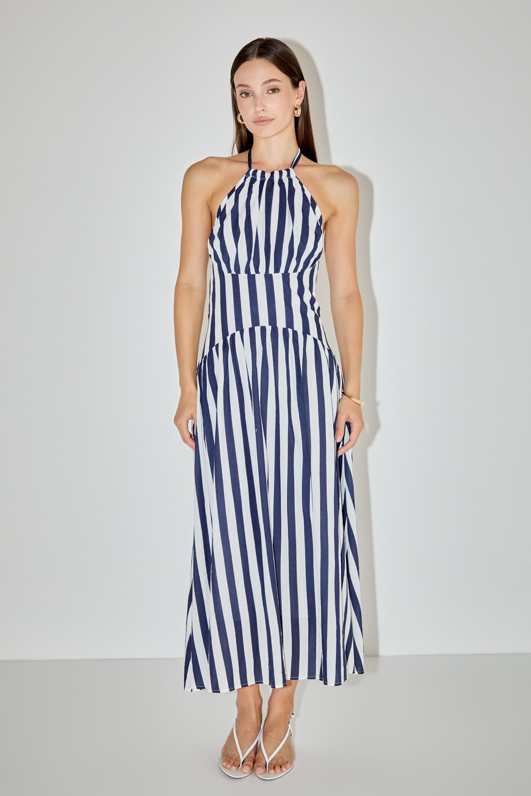 LA'VEN - Striped Halter Midi Dress - DRESSES available at Objectrare