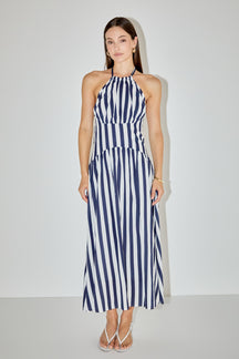 LA'VEN - Striped Halter Midi Dress - DRESSES available at Objectrare
