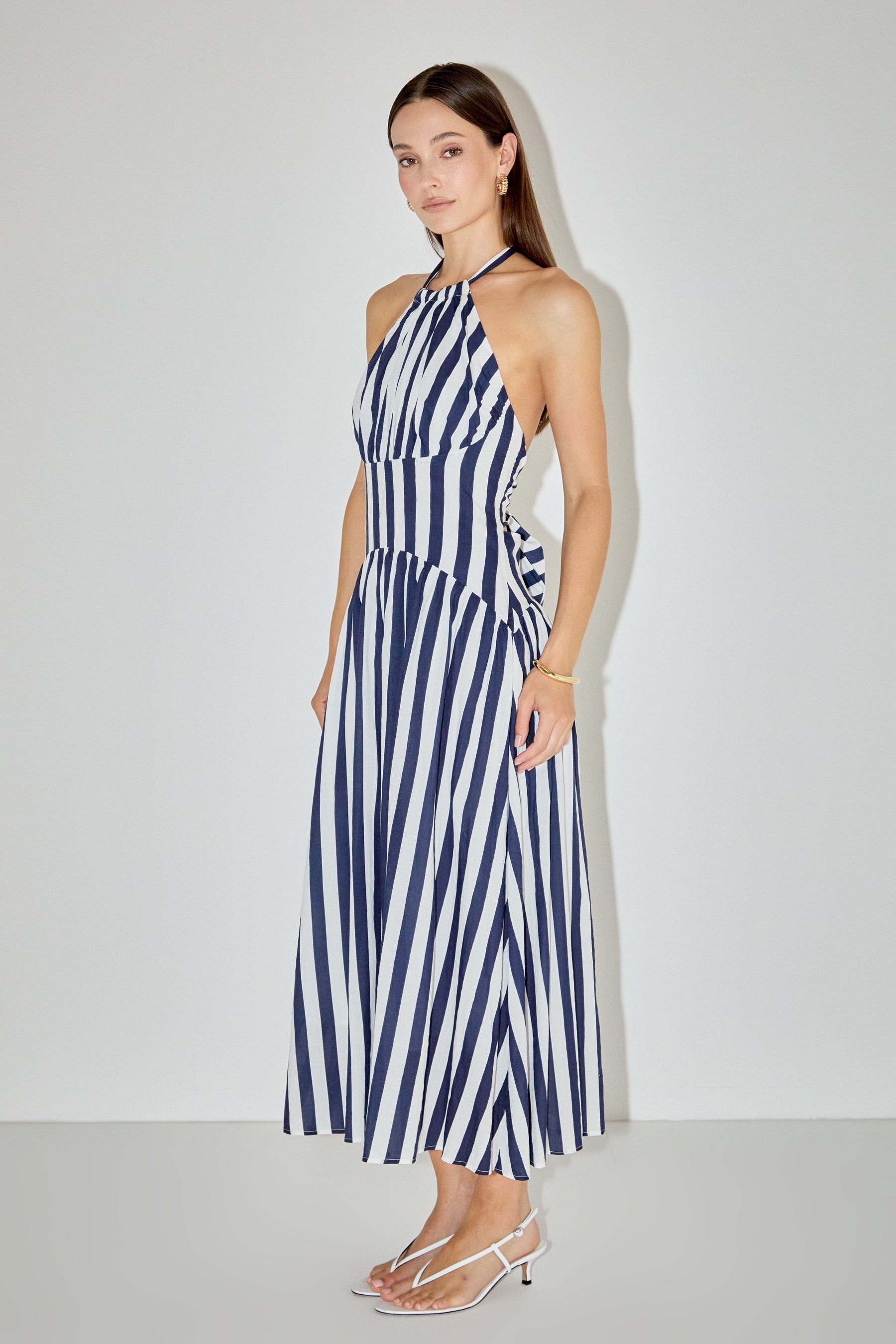 LA'VEN - Striped Halter Midi Dress - DRESSES available at Objectrare
