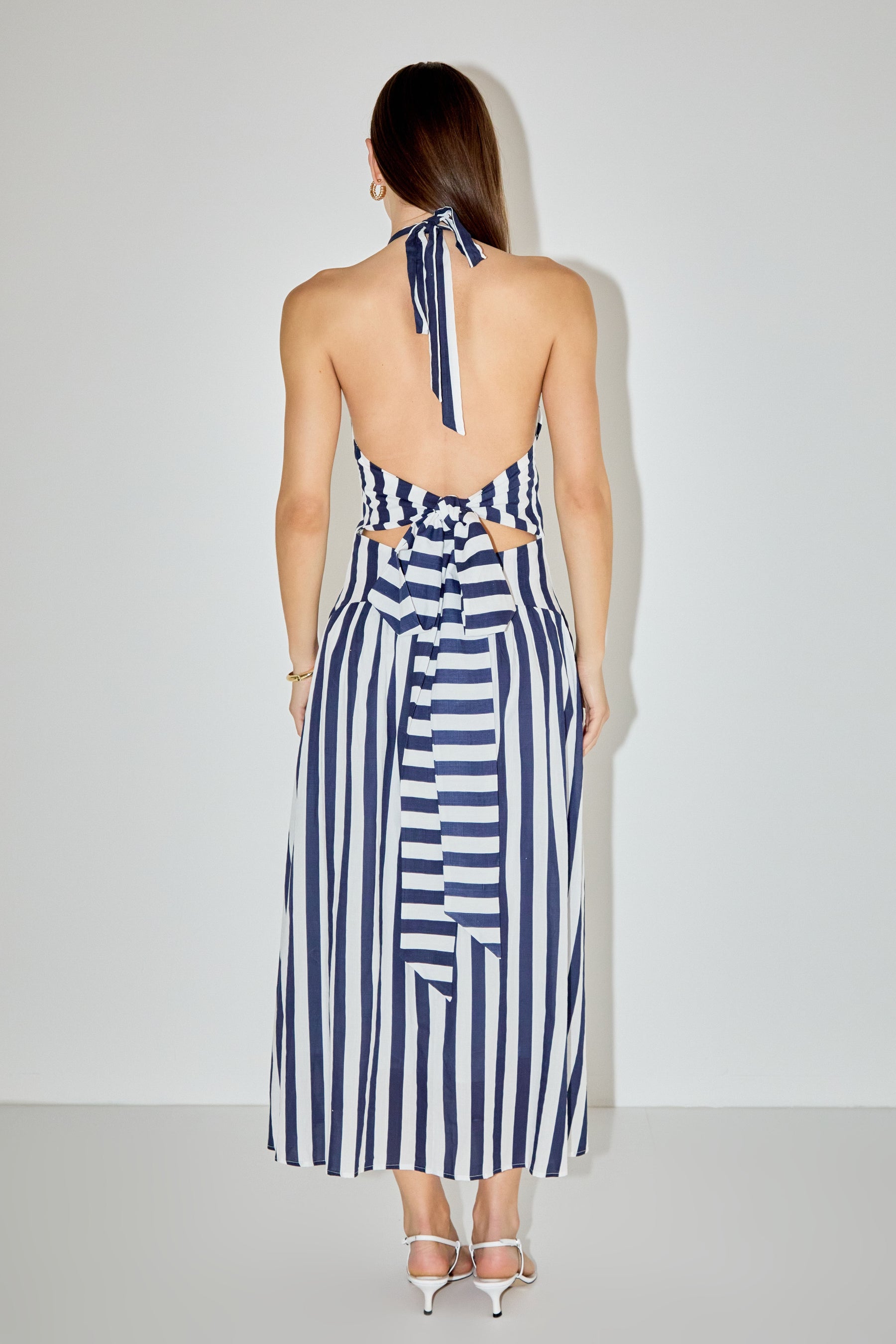 LA'VEN - Striped Halter Midi Dress - DRESSES available at Objectrare