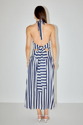 LA'VEN - Striped Halter Midi Dress - DRESSES available at Objectrare