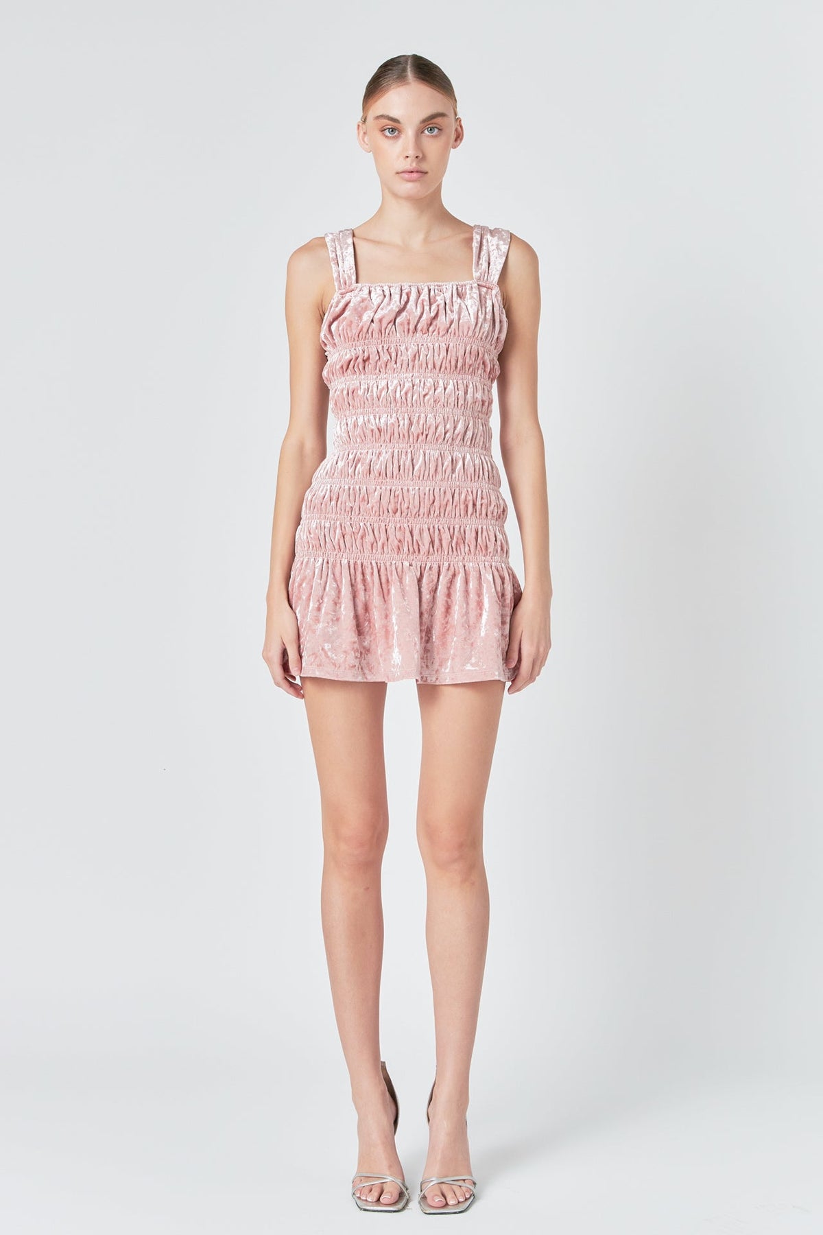 Smocked Velvet Mini Dress