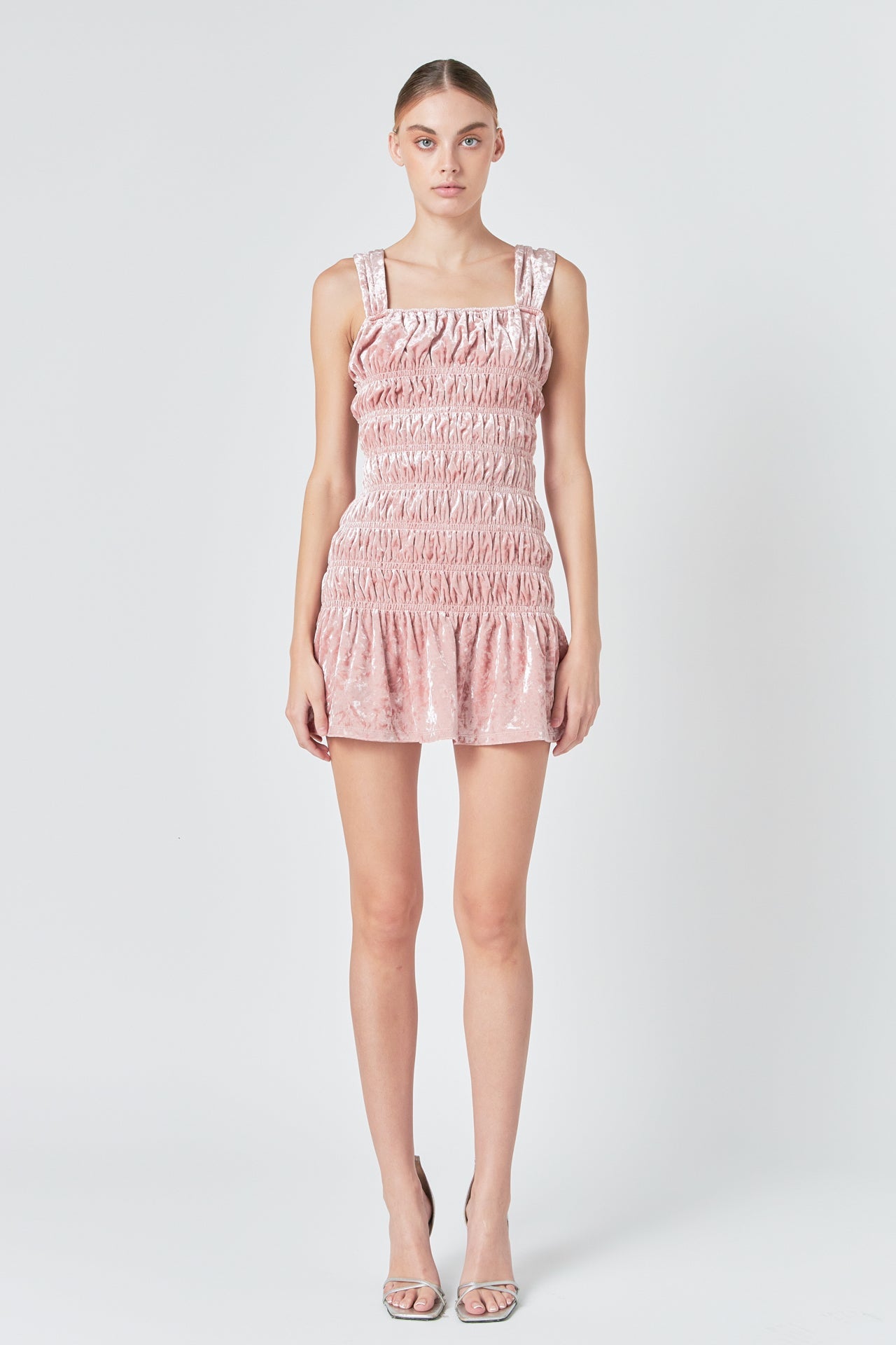 Smocked Velvet Mini Dress