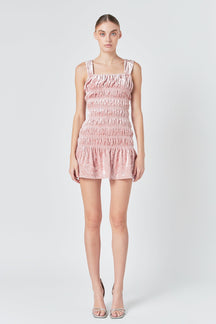 Smocked Velvet Mini Dress