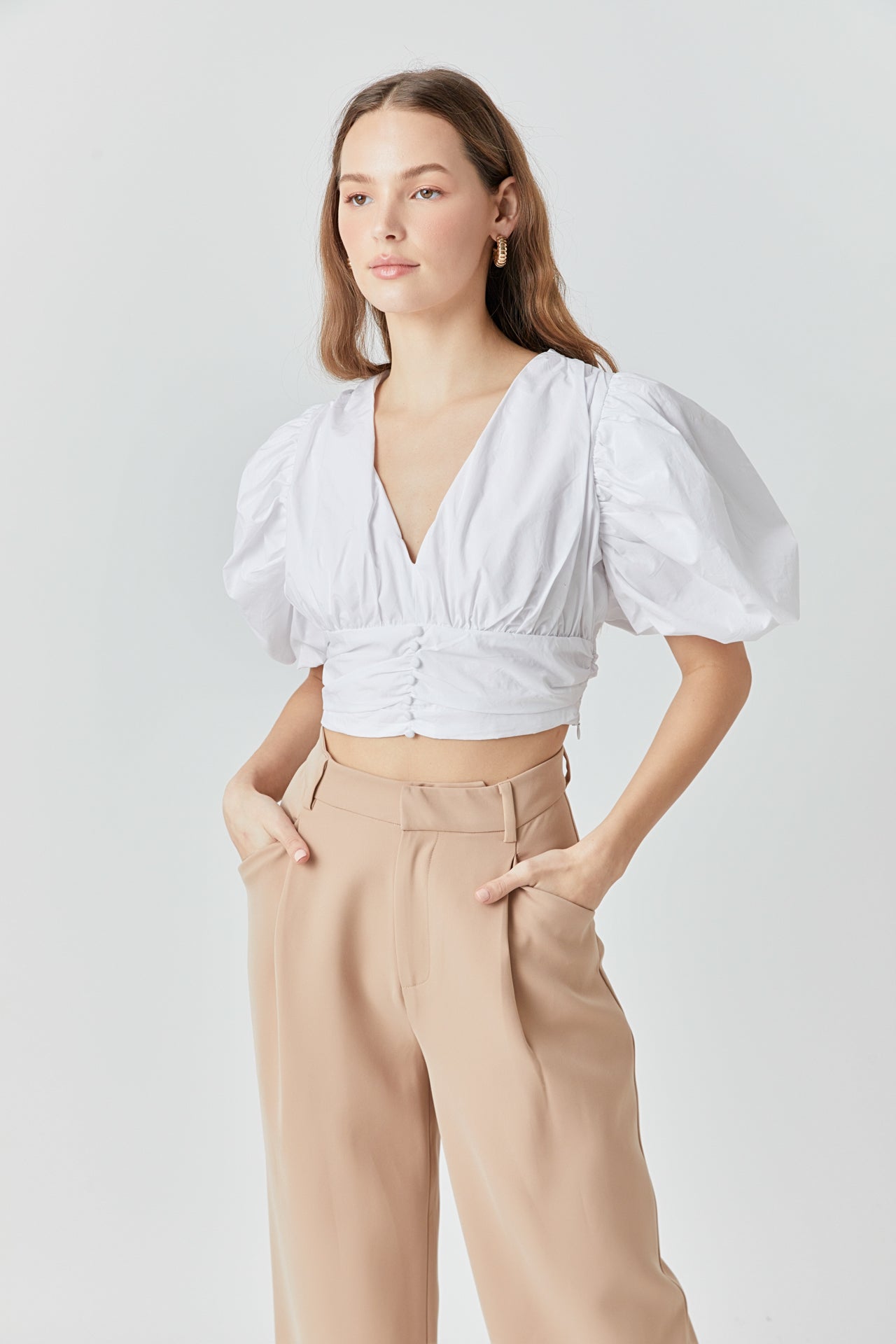 ENDLESS ROSE - Blouson Sleeve Corset Waist Top - TOPS available at Objectrare