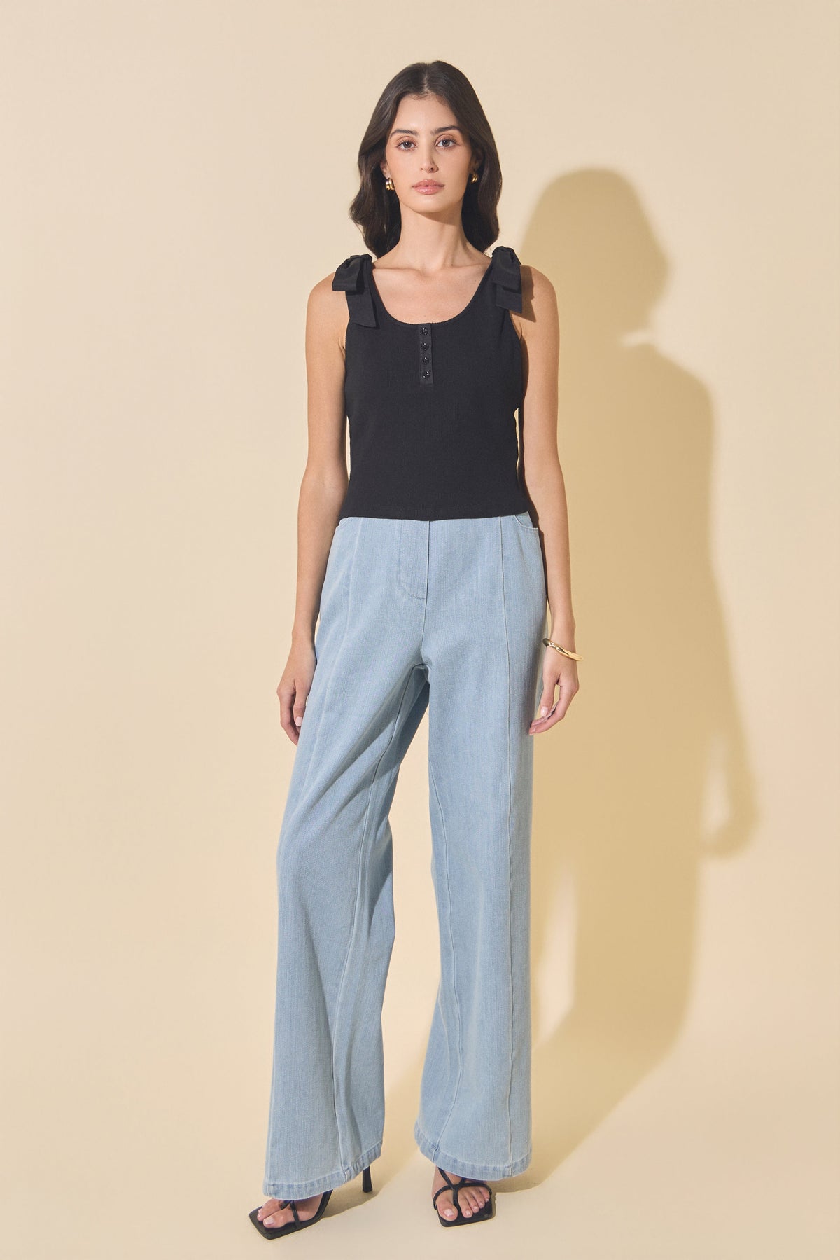 MARSY - Mixed Media Bow Tie Ribbed Henley Tank - TOPS available at Objectrare