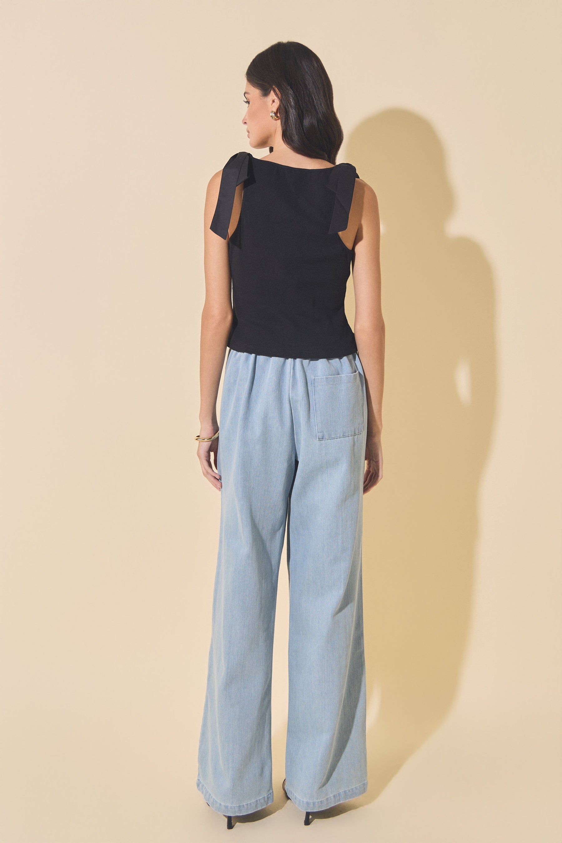 MARSY - Mixed Media Bow Tie Ribbed Henley Tank - TOPS available at Objectrare