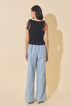 MARSY - Mixed Media Bow Tie Ribbed Henley Tank - TOPS available at Objectrare