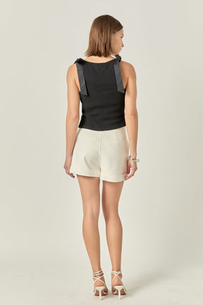 ENGLISH FACTORY - Mixed Media Bow Tie Ribbed Henley Tank - TOPS available at Objectrare
