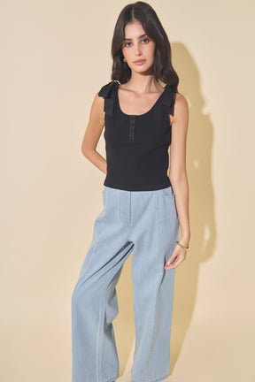 MARSY - Mixed Media Bow Tie Ribbed Henley Tank - TOPS available at Objectrare