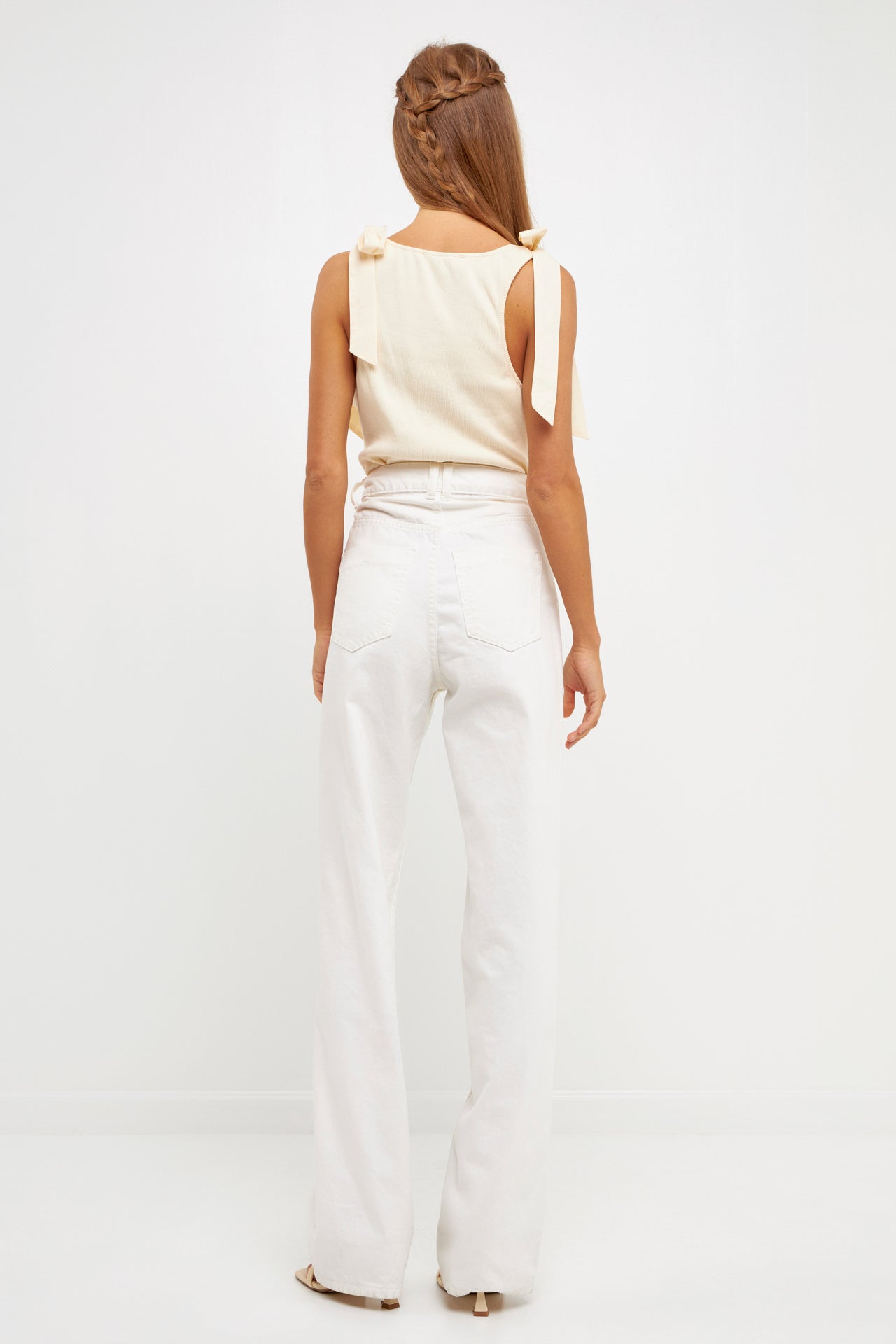 MARSY - Mixed Media Bow Tie Ribbed Henley Tank - TOPS available at Objectrare